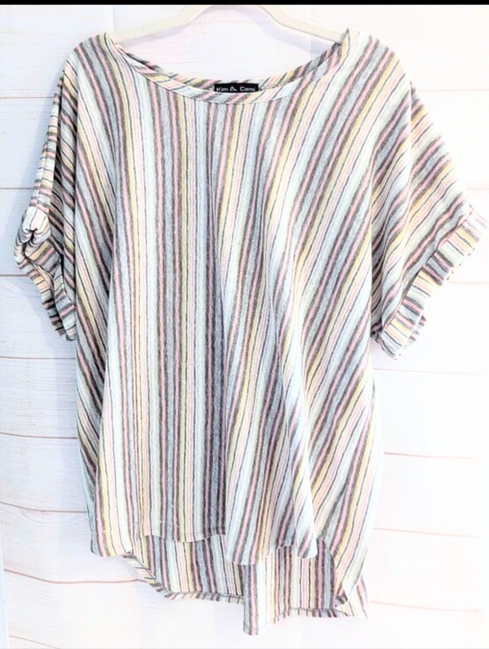 Nwot Kim & Cami Pastel Striped Short-Sleeve Top W/ Slight High Low Hem Size 3X